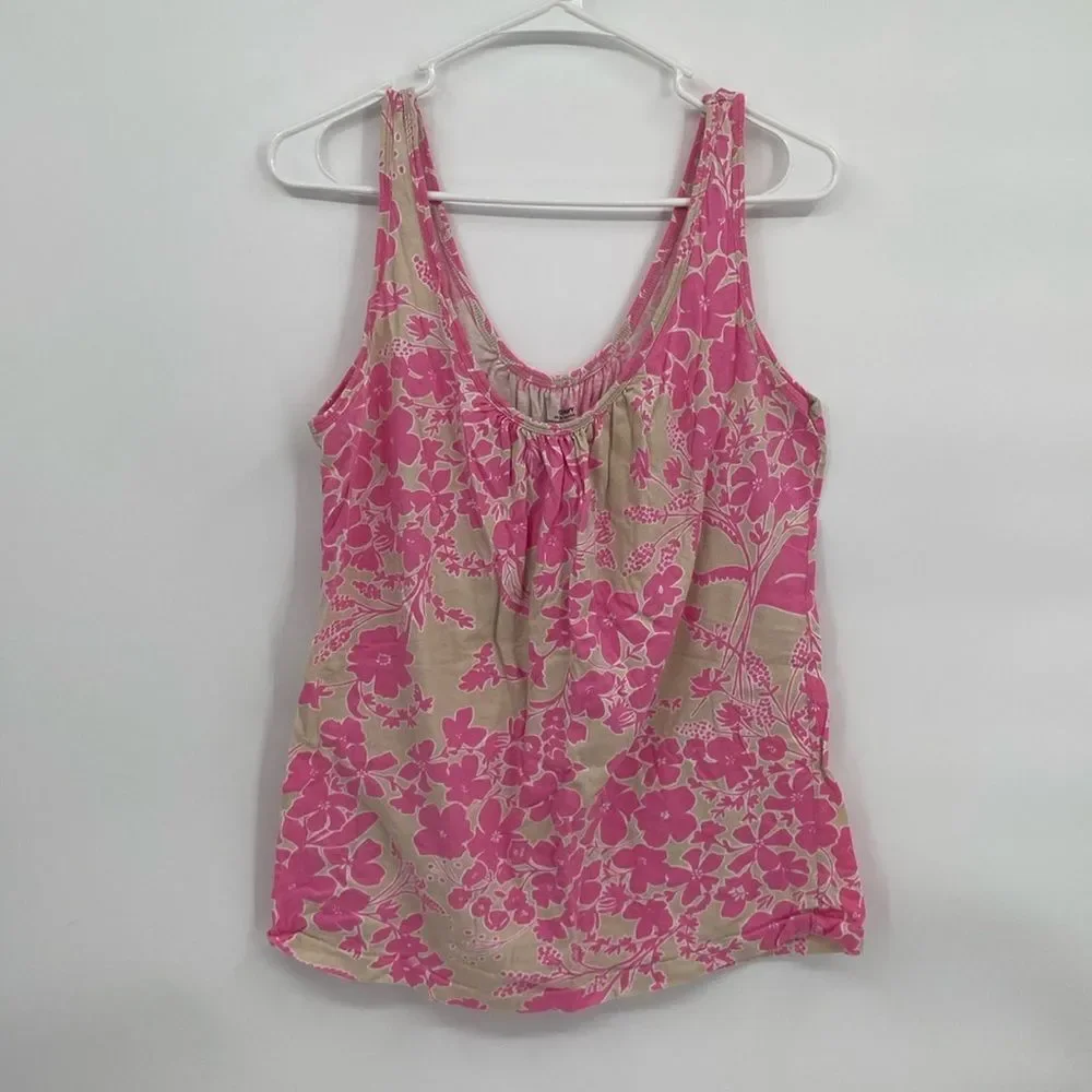 Old Navy Tan Pink Floral Flowy Tank Top Large